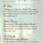 Clonganny House sample dinner menu — fine dining by arrangement, Ballygarrett, Co. Wexford